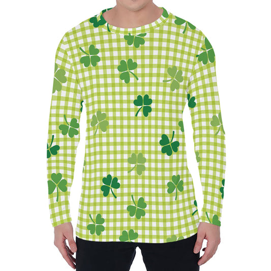 St. Patrick's Day Buffalo Plaid Print Men's Long Sleeve T-Shirt