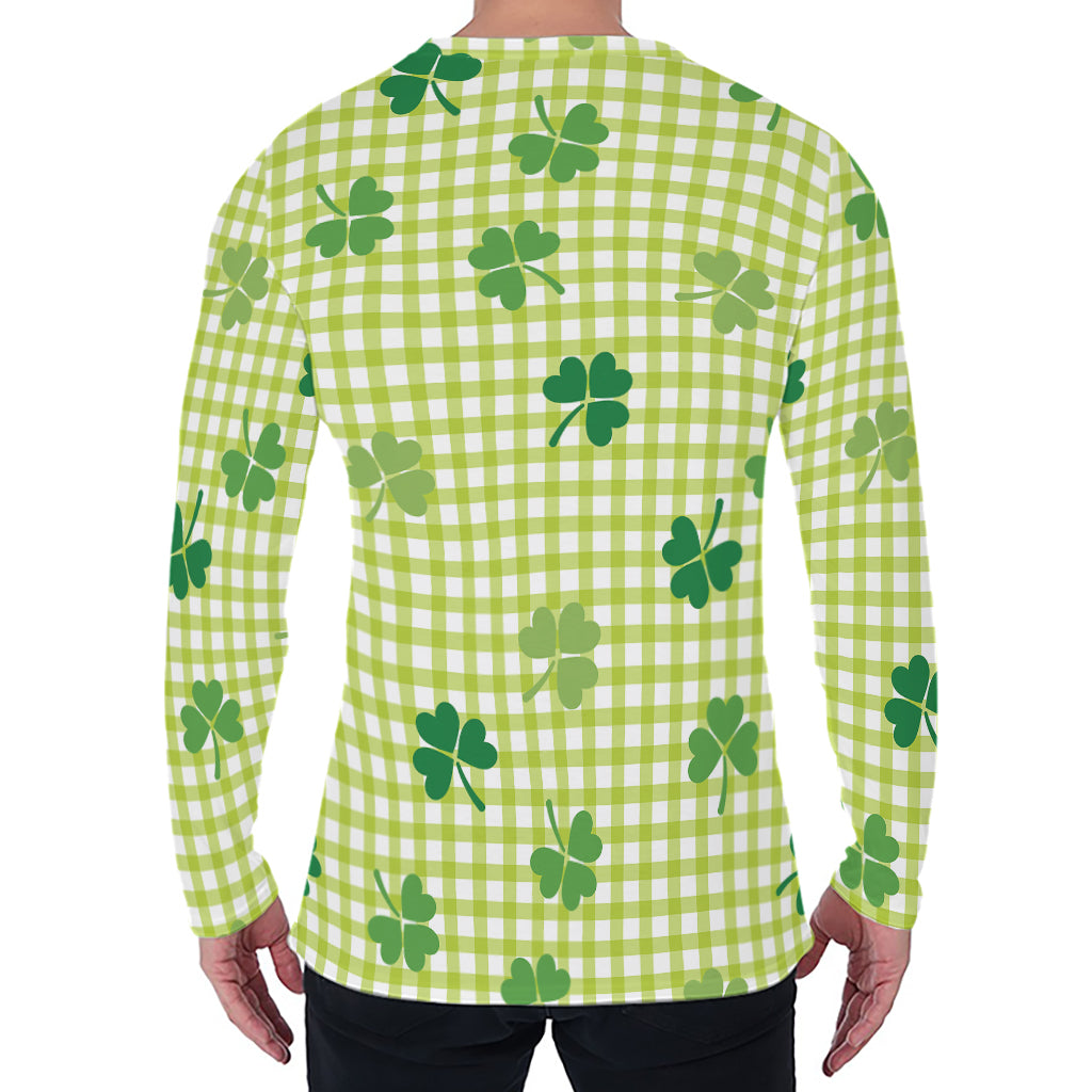 St. Patrick's Day Buffalo Plaid Print Men's Long Sleeve T-Shirt