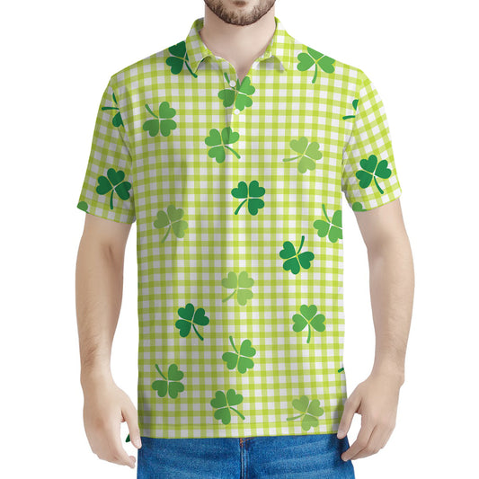 St. Patrick's Day Buffalo Plaid Print Men's Polo Shirt