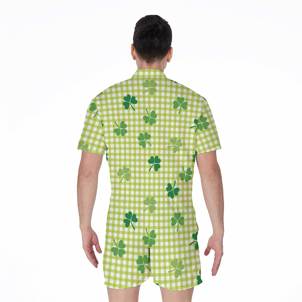 St. Patrick's Day Buffalo Plaid Print Men's Rompers
