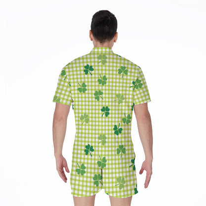 St. Patrick's Day Buffalo Plaid Print Men's Rompers