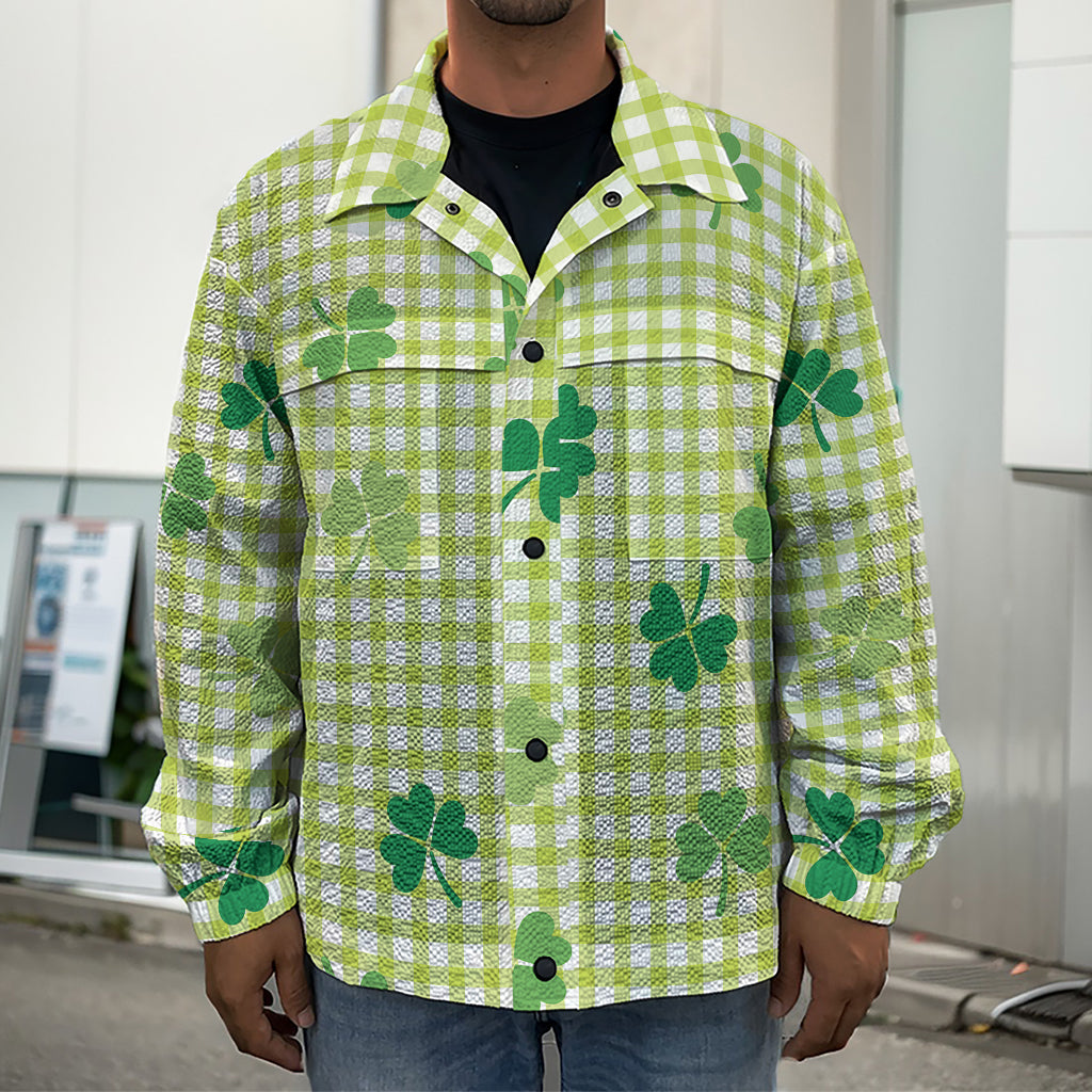 St. Patrick's Day Buffalo Plaid Print Men's Shirt Jacket