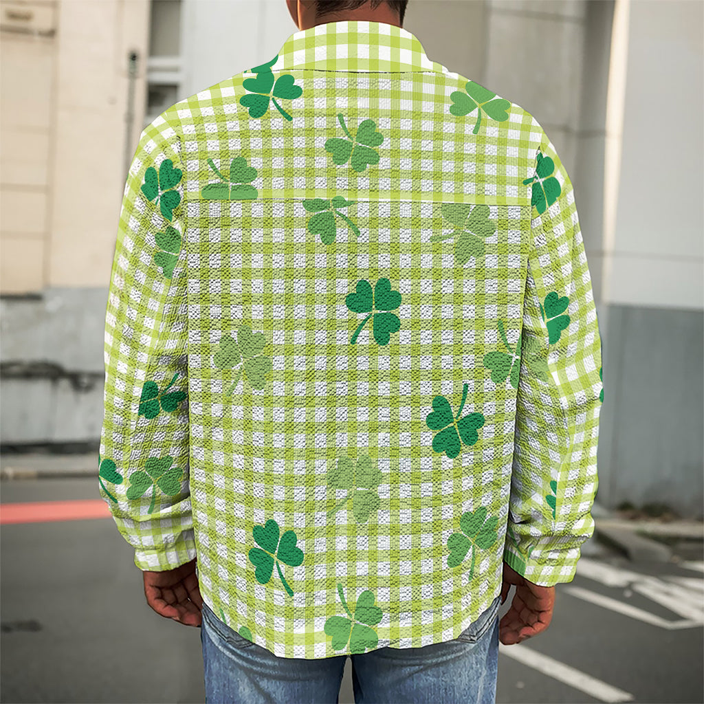 St. Patrick's Day Buffalo Plaid Print Men's Shirt Jacket