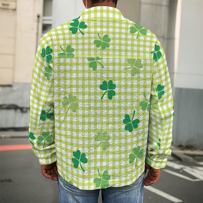 St. Patrick's Day Buffalo Plaid Print Men's Shirt Jacket