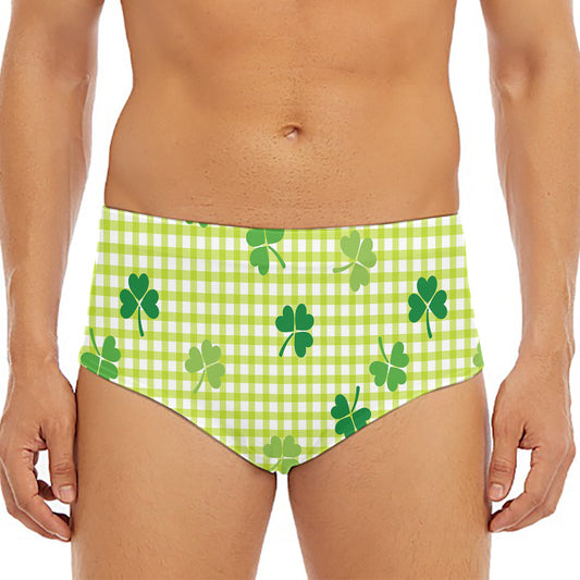 St. Patrick's Day Buffalo Plaid Print Men's Triangle Swim Briefs