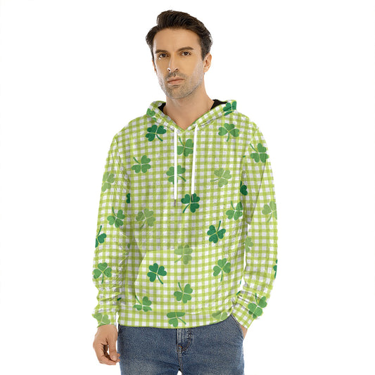 St. Patrick's Day Buffalo Plaid Print Men's Velvet Pullover Hoodie