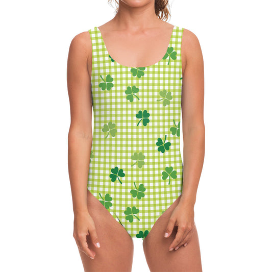 St. Patrick's Day Buffalo Plaid Print One Piece Swimsuit