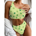 St. Patrick's Day Buffalo Plaid Print One Shoulder Bikini Set