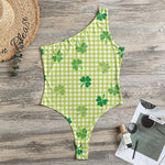 St. Patrick's Day Buffalo Plaid Print One Shoulder Bodysuit