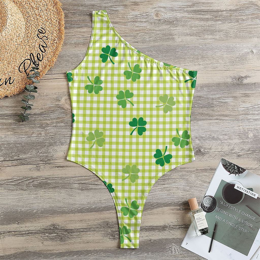 St. Patrick's Day Buffalo Plaid Print One Shoulder Bodysuit