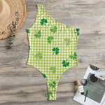 St. Patrick's Day Buffalo Plaid Print One Shoulder Bodysuit
