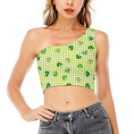 St. Patrick's Day Buffalo Plaid Print One Shoulder Crop Top