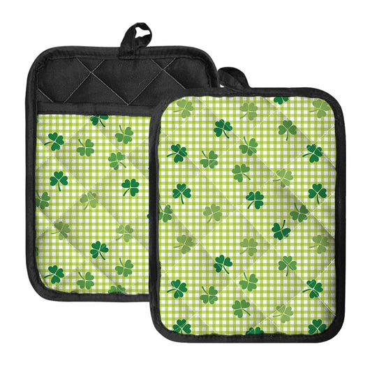 St. Patrick's Day Buffalo Plaid Print Pot Holders With Pocket