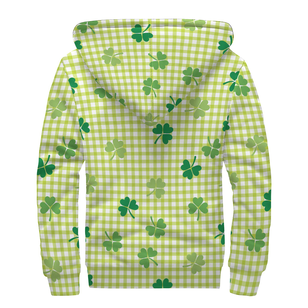 St. Patrick's Day Buffalo Plaid Print Sherpa Lined Zip Up Hoodie