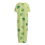 St. Patrick's Day Buffalo Plaid Print Short Sleeve Long Nightdress