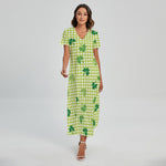 St. Patrick's Day Buffalo Plaid Print Short Sleeve Maxi Dress