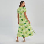 St. Patrick's Day Buffalo Plaid Print Short Sleeve Maxi Dress