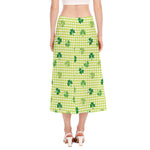 St. Patrick's Day Buffalo Plaid Print Side Slit Midi Skirt