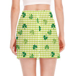 St. Patrick's Day Buffalo Plaid Print Side Slit Mini Skirt