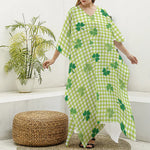 St. Patrick's Day Buffalo Plaid Print Silk V-Neck Kaftan Dress