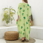 St. Patrick's Day Buffalo Plaid Print Silk V-Neck Kaftan Dress