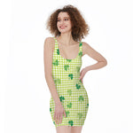 St. Patrick's Day Buffalo Plaid Print Sleeveless Bodycon Dress