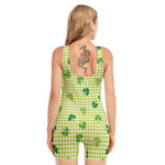 St. Patrick's Day Buffalo Plaid Print Sleeveless One Piece Swimsuit
