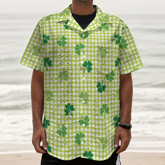 St. Patrick's Day Buffalo Plaid Print Textured Short Sleeve Shirt