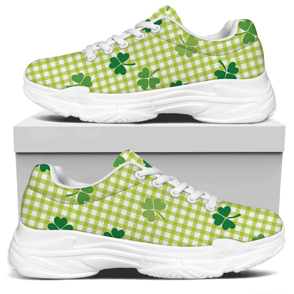 St. Patrick's Day Buffalo Plaid Print White Chunky Shoes
