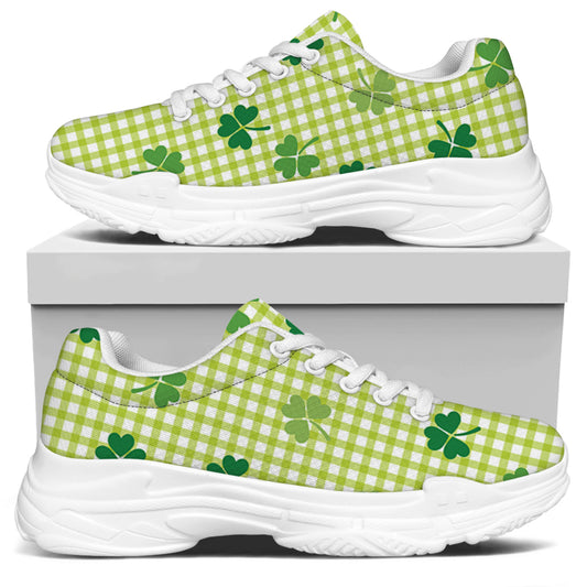 St. Patrick's Day Buffalo Plaid Print White Chunky Shoes
