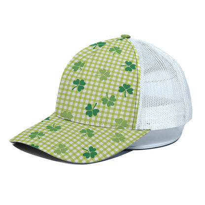 St. Patrick's Day Buffalo Plaid Print White Mesh Trucker Cap