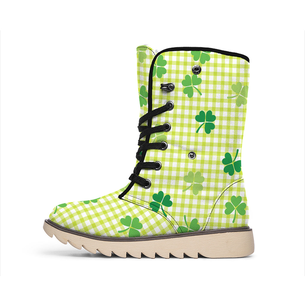 St. Patrick's Day Buffalo Plaid Print Winter Boots