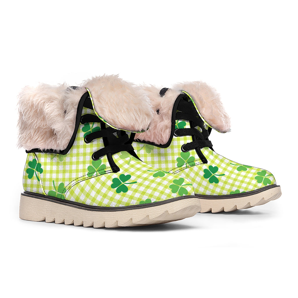 St. Patrick's Day Buffalo Plaid Print Winter Boots