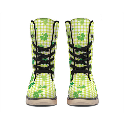St. Patrick's Day Buffalo Plaid Print Winter Boots