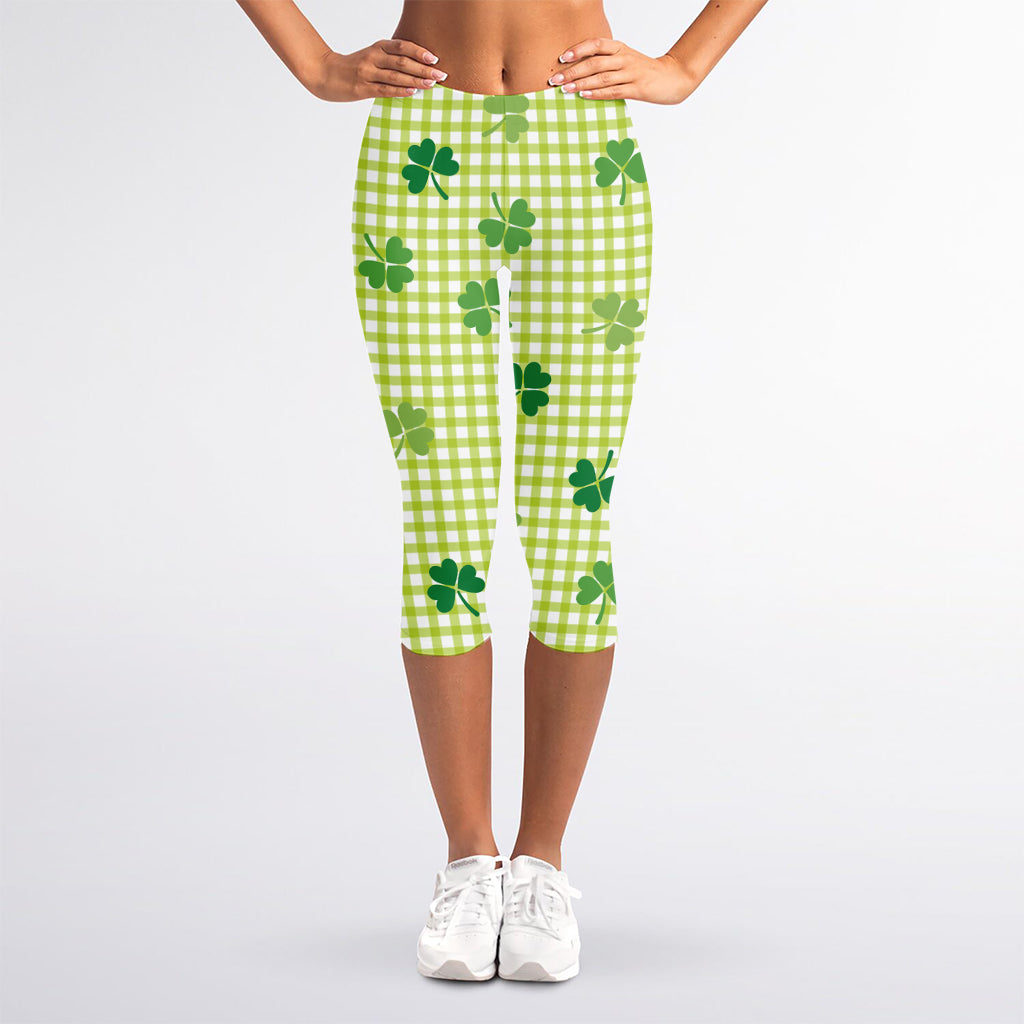 St. Patrick's Day Buffalo Plaid Print Women's Capri Leggings