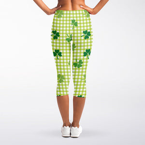 St. Patrick's Day Buffalo Plaid Print Women's Capri Leggings