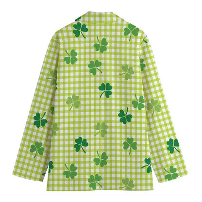 St. Patrick's Day Buffalo Plaid Print Women's Cotton Blazer