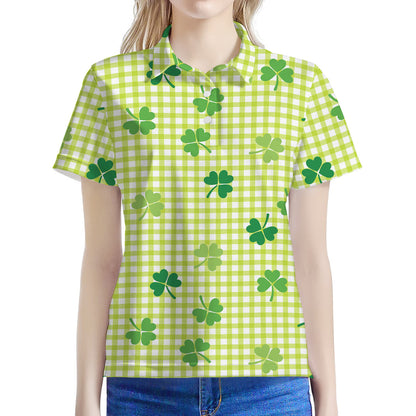 St. Patrick's Day Buffalo Plaid Print Women's Polo Shirt
