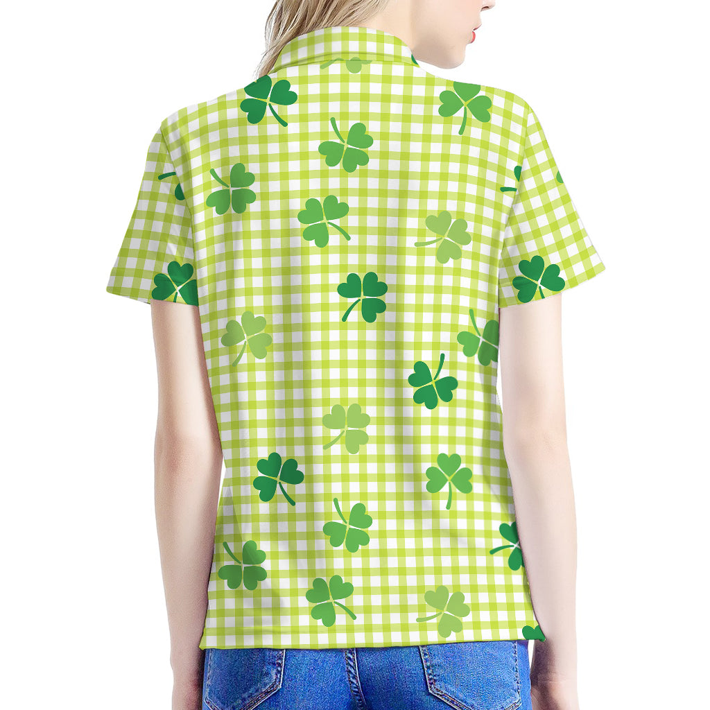 St. Patrick's Day Buffalo Plaid Print Women's Polo Shirt