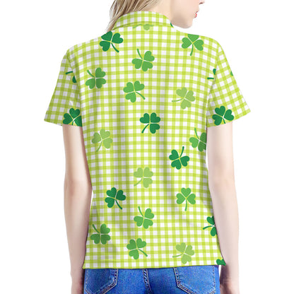 St. Patrick's Day Buffalo Plaid Print Women's Polo Shirt