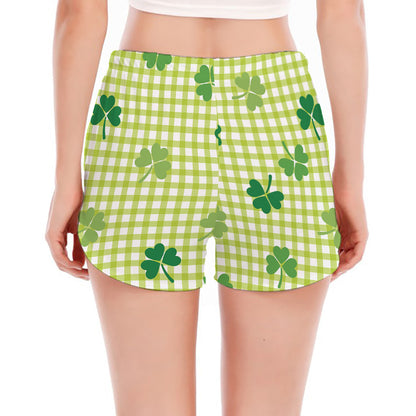 St. Patrick's Day Buffalo Plaid Print Women's Split Running Shorts