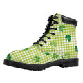 St. Patrick's Day Buffalo Plaid Print Padded Collar Lace Up Boots