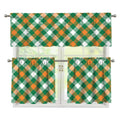 St. Patrick's Day Plaid Pattern Print 3 Piece Kitchen Curtains