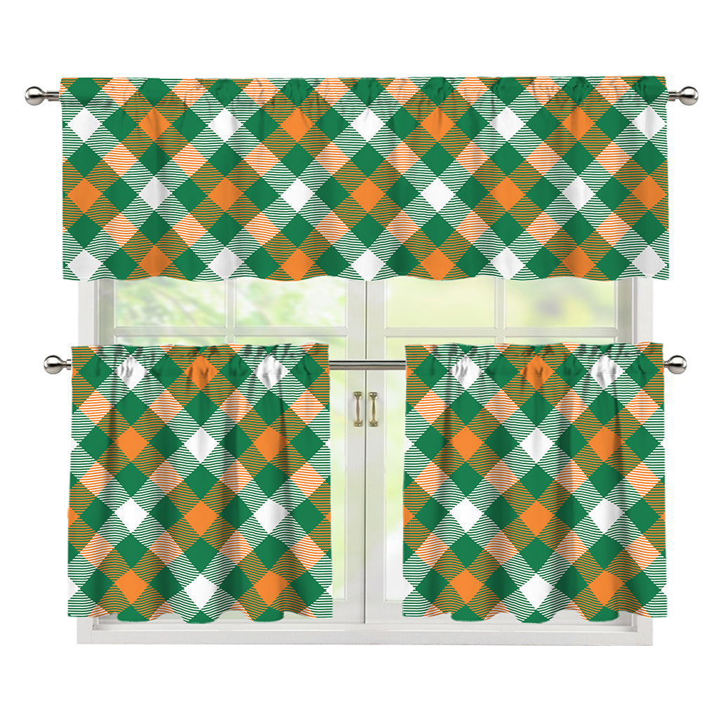 St. Patrick's Day Plaid Pattern Print 3 Piece Kitchen Curtains