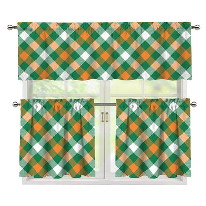 St. Patrick's Day Plaid Pattern Print 3 Piece Kitchen Curtains