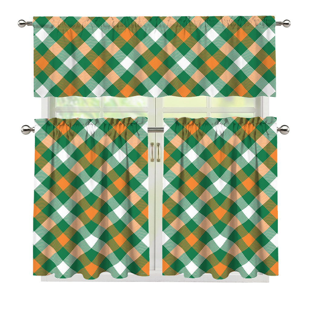 St. Patrick's Day Plaid Pattern Print 3 Piece Kitchen Curtains
