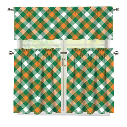 St. Patrick's Day Plaid Pattern Print 3 Piece Kitchen Curtains