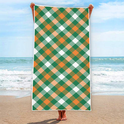 St. Patrick's Day Plaid Pattern Print Beach Towel