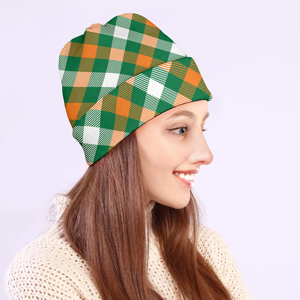 St. Patrick's Day Plaid Pattern Print Beanie