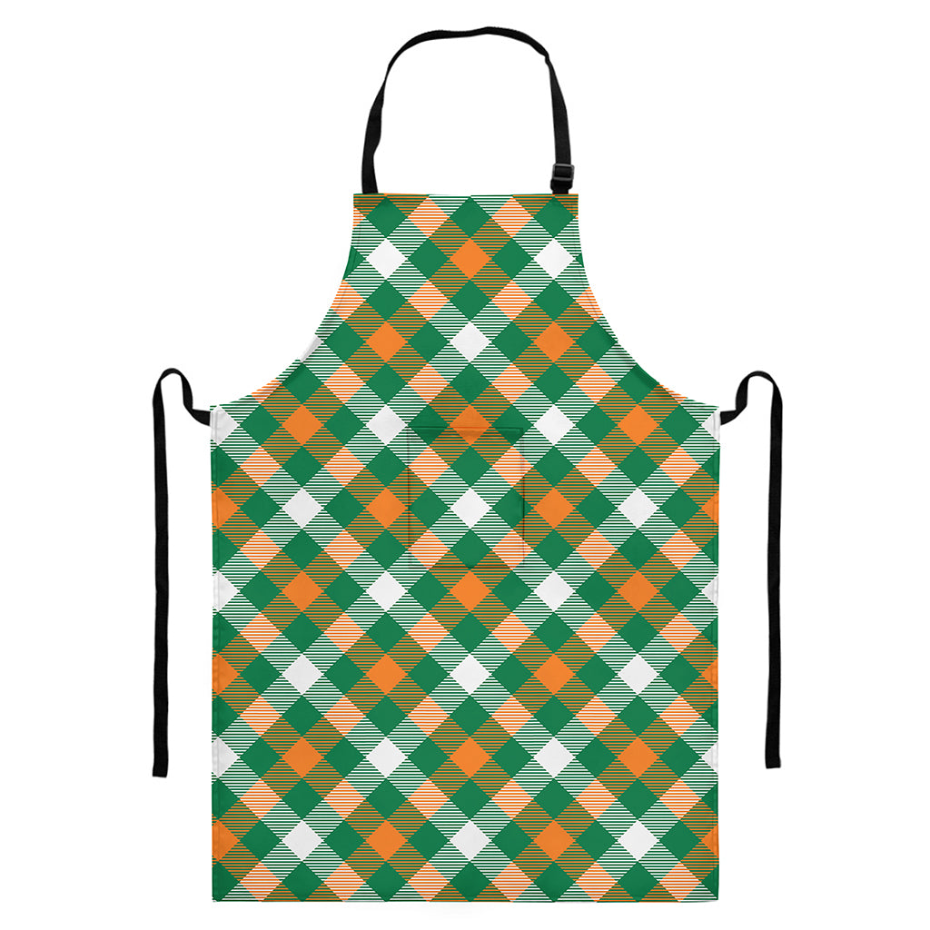 St. Patrick's Day Plaid Pattern Print Bib Apron With Pocket